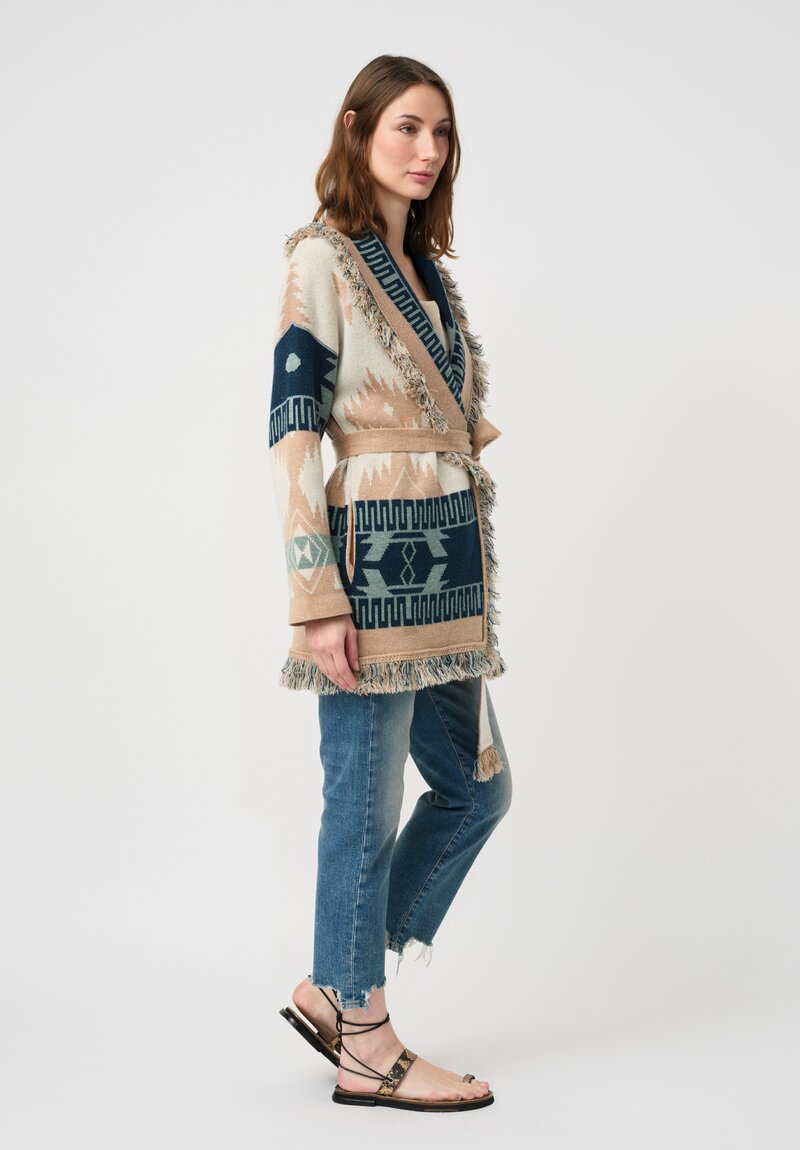 Alanui Linen & Cashmere Jacquard Geometric Pattern Icon Fringed Cardigan