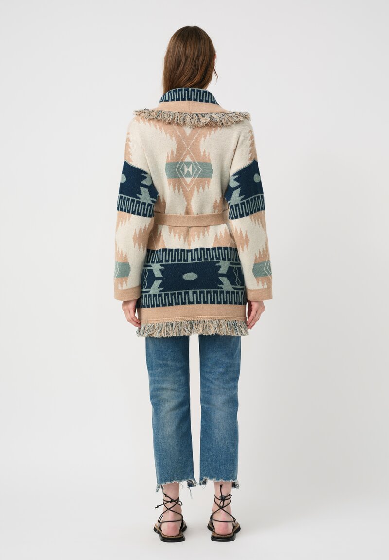 Alanui Linen & Cashmere Jacquard Geometric Pattern Icon Fringed Cardigan