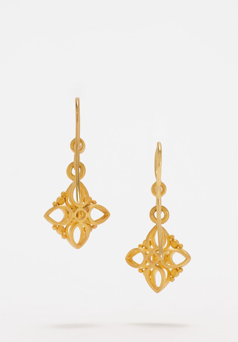 Denise Betesh Matte 18K, 22K Diamond Cottonwood Quatrefoil Cage Earrings	