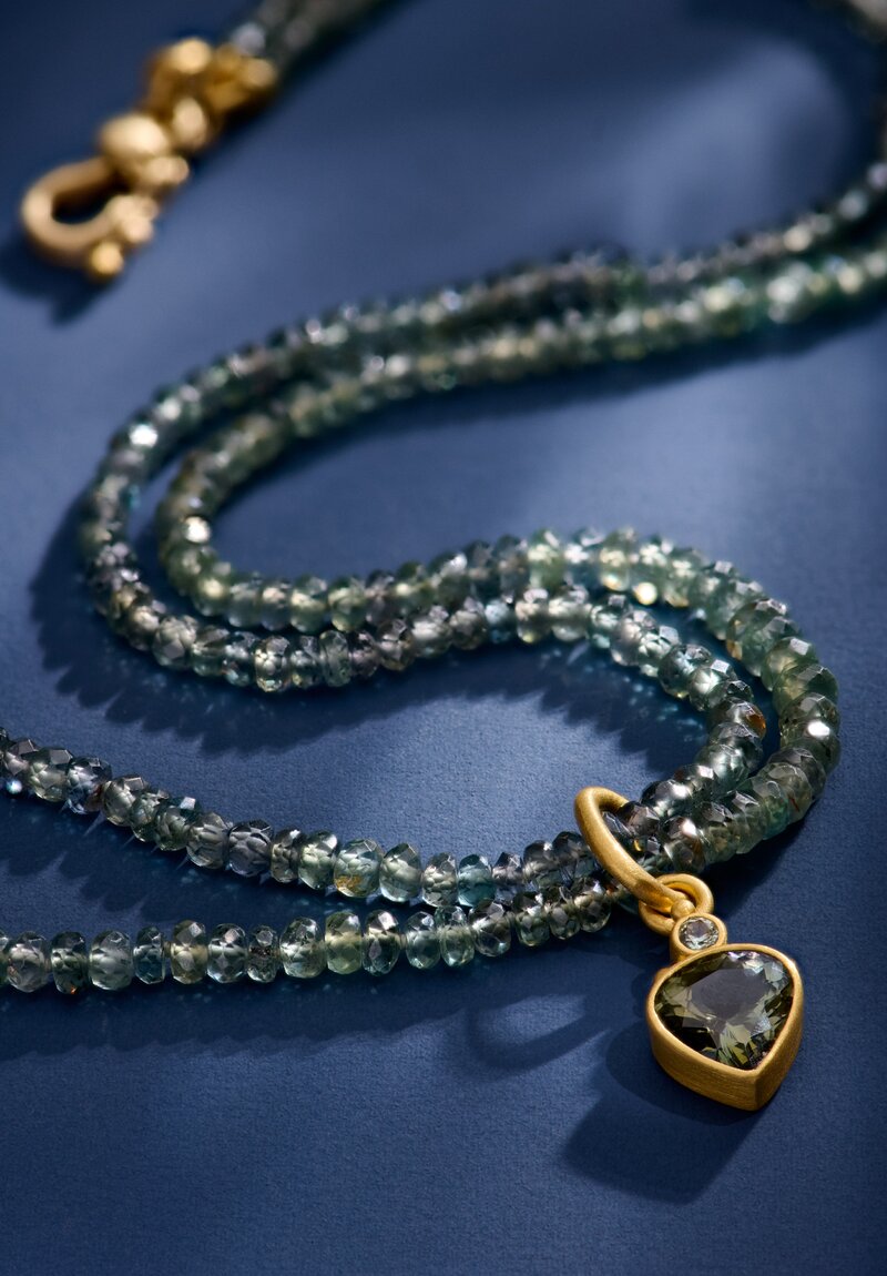 Denise Betesh Double Strand 18K, 20K, 22K & Green Sapphire Rondelle Beaded Necklace	