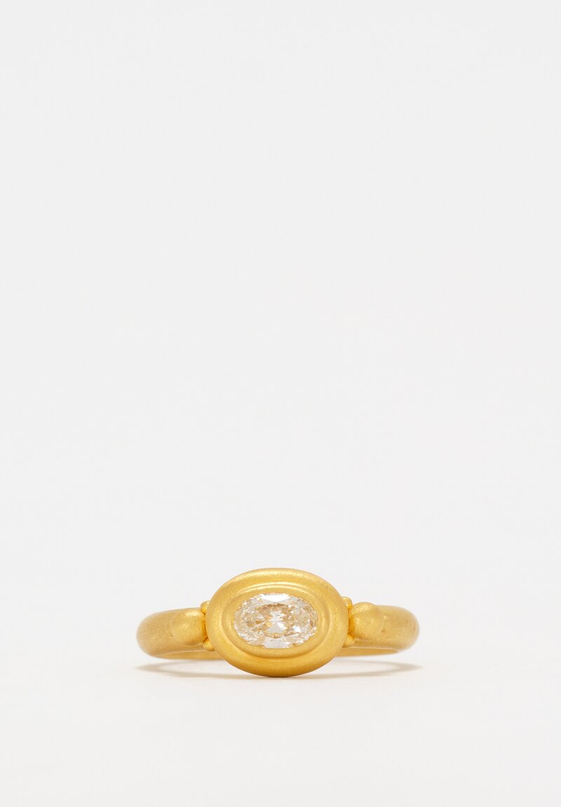 Denise Betesh Matte 20K, 22K Donut Bezel Set Brilliant White Diamond Ring	