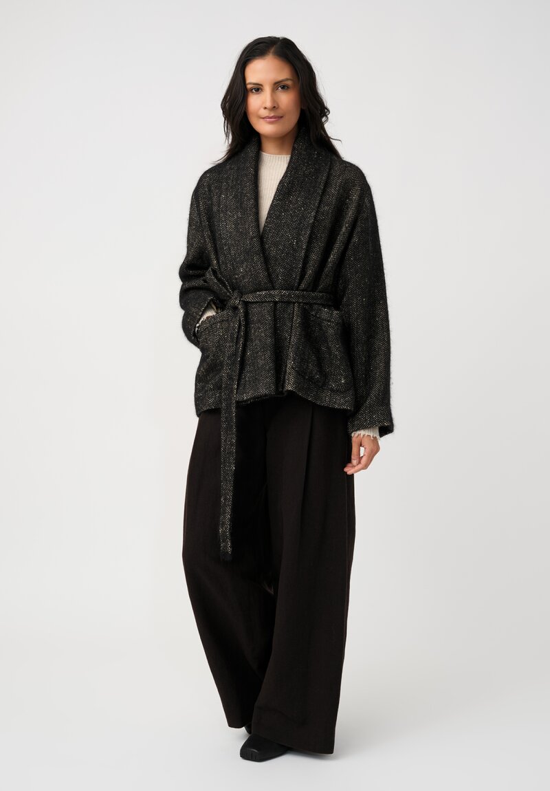Uma Wang Silk Angora Shawl Collar Herringbone Kobina Wrap Jacket