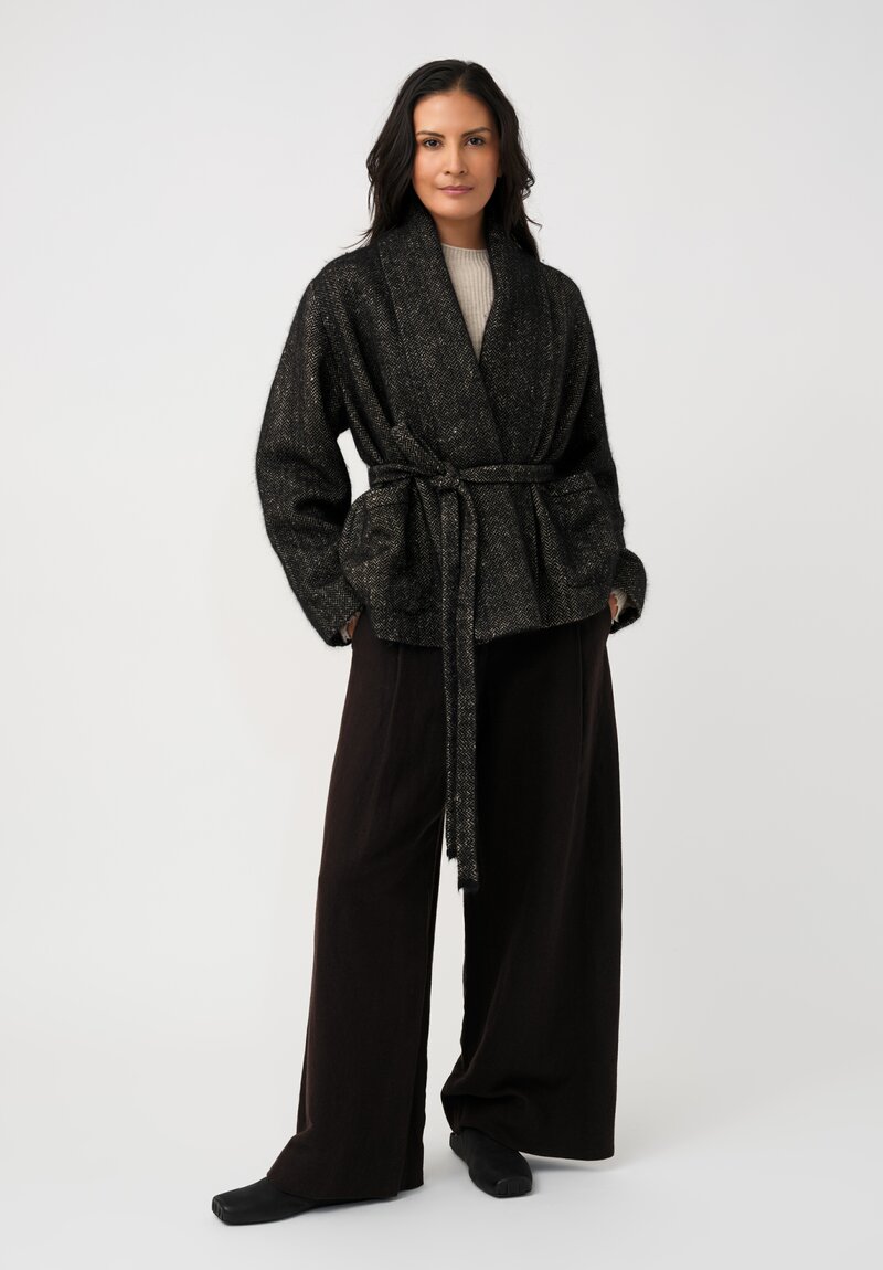 Uma Wang Silk Angora Shawl Collar Herringbone Kobina Wrap Jacket