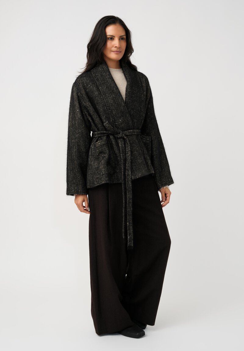 Uma Wang Silk Angora Shawl Collar Herringbone Kobina Wrap Jacket