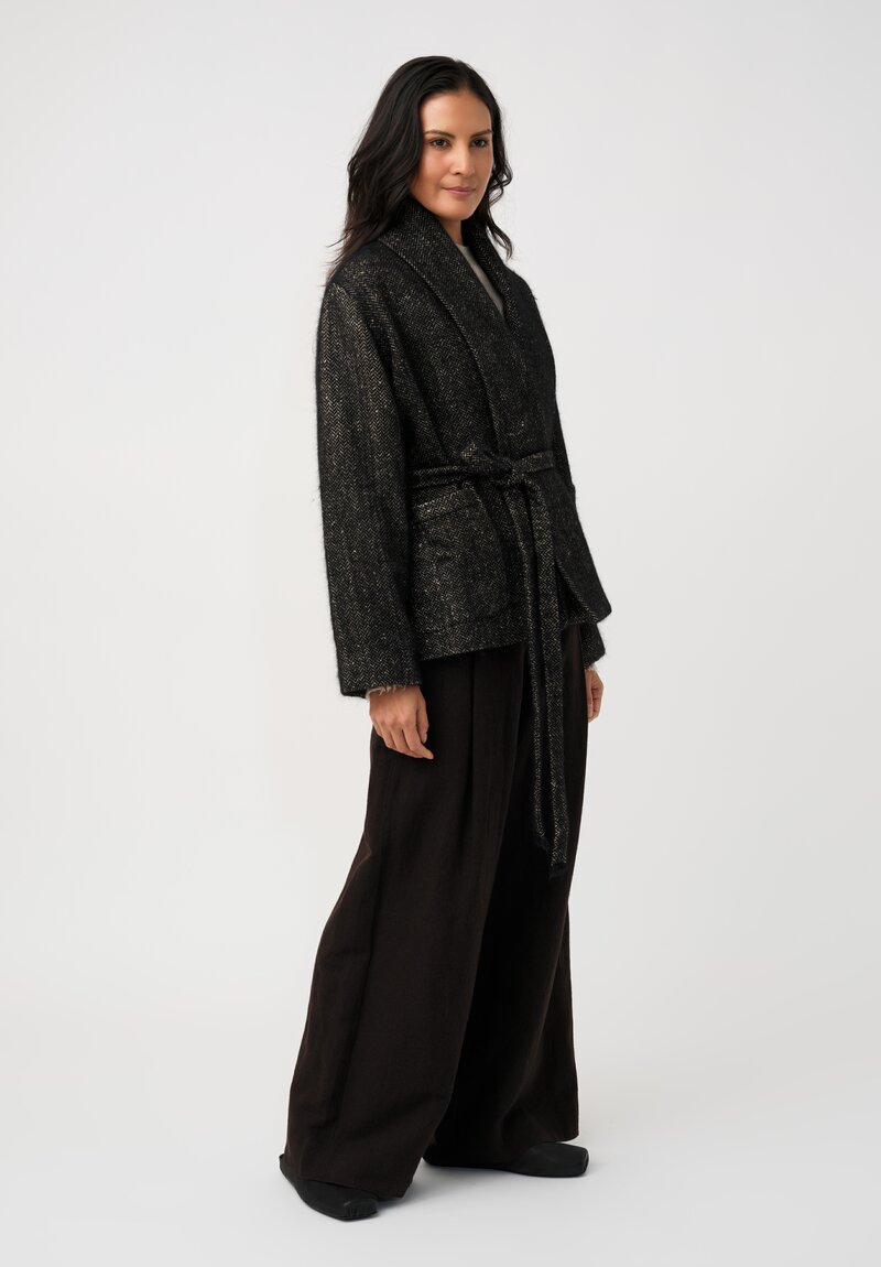 Uma Wang Silk Angora Shawl Collar Herringbone Kobina Wrap Jacket