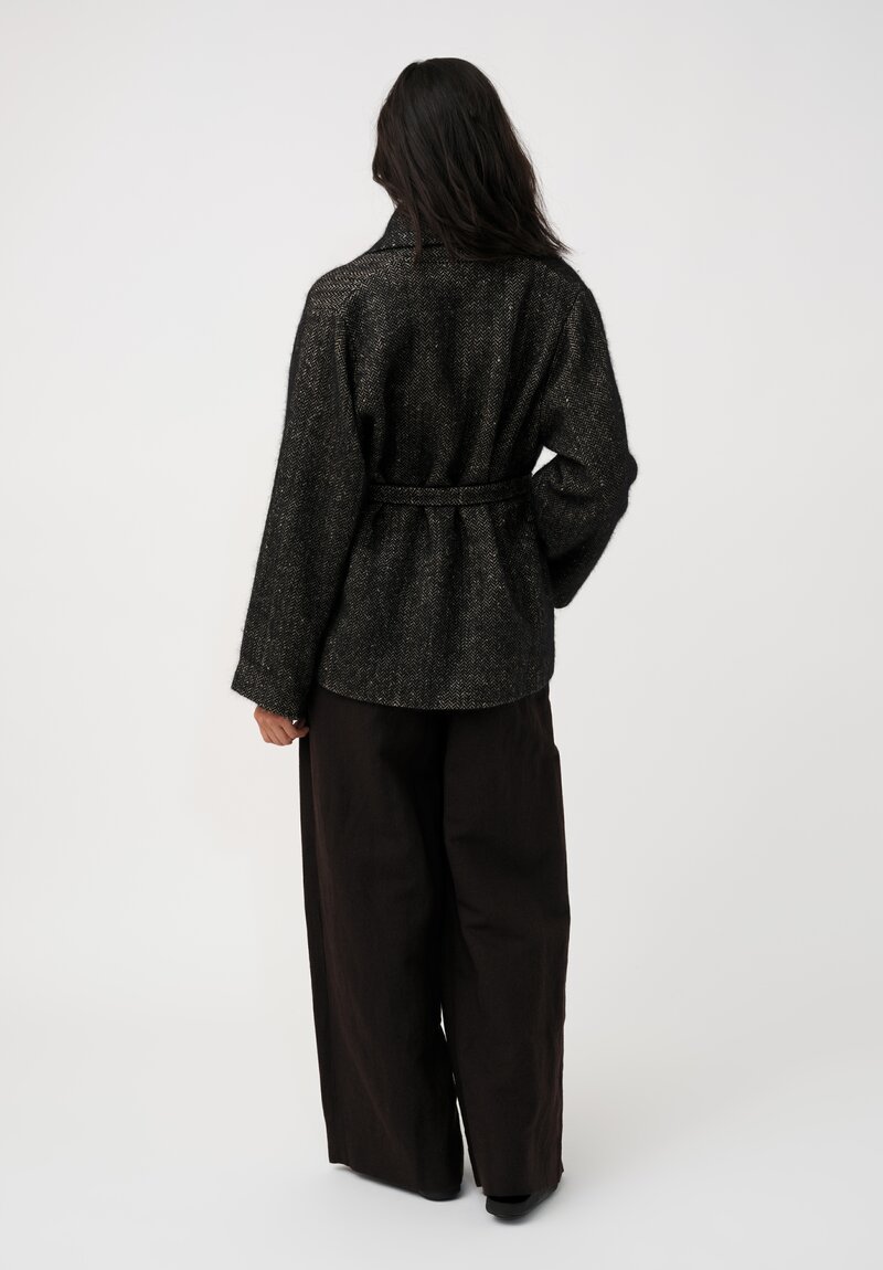 Uma Wang Silk Angora Shawl Collar Herringbone Kobina Wrap Jacket