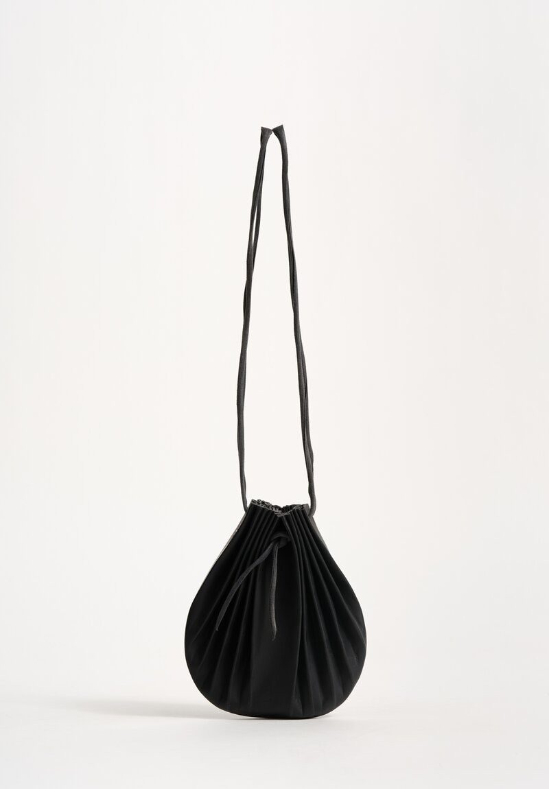 M.A+ Handmade Calf Leather Small Shell Drawstring Bag Black