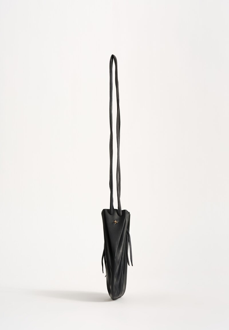 M.A+ Handmade Calf Leather Small Shell Drawstring Bag Black