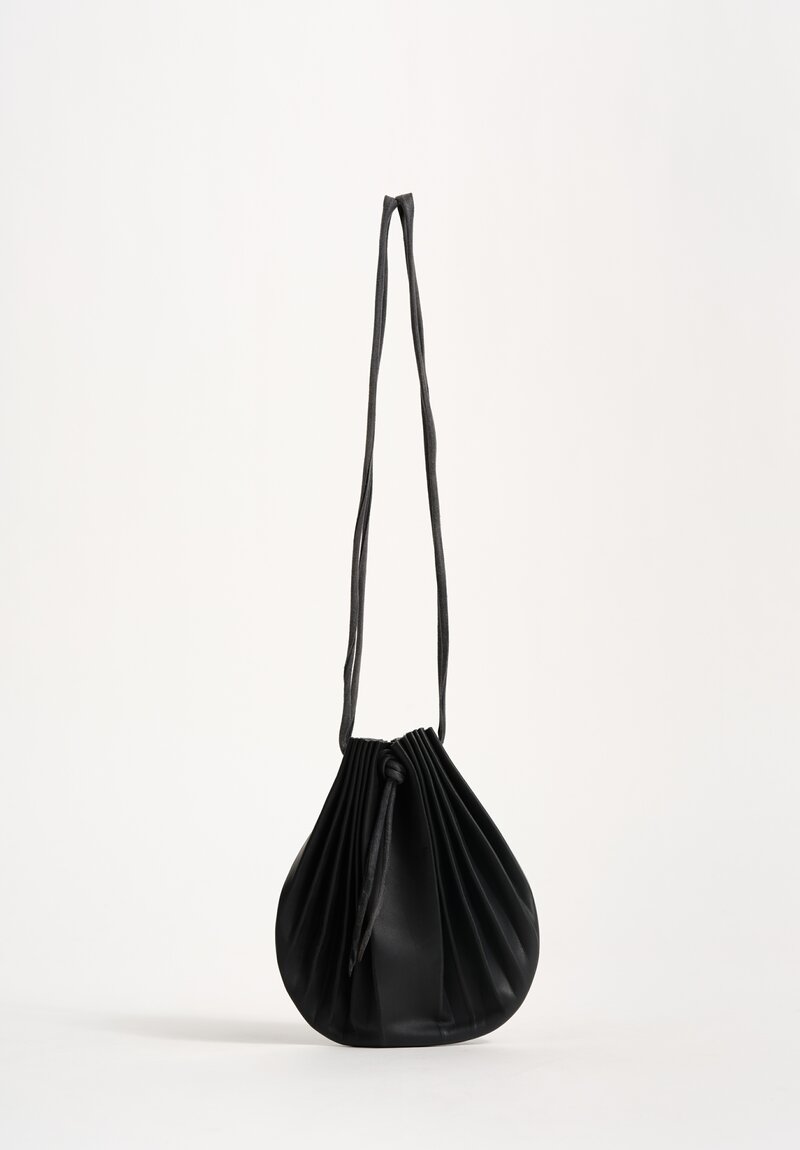 M.A+ Handmade Calf Leather Small Shell Drawstring Bag Black