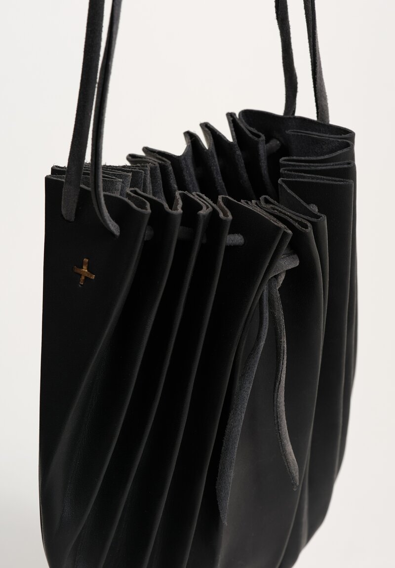 M.A+ Handmade Calf Leather Small Shell Drawstring Bag Black