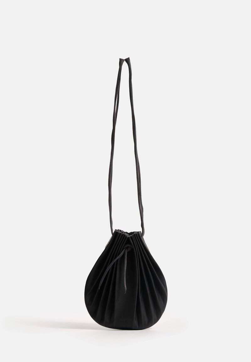 M.A+ Handmade Calf Leather Small Shell Drawstring Bag Black