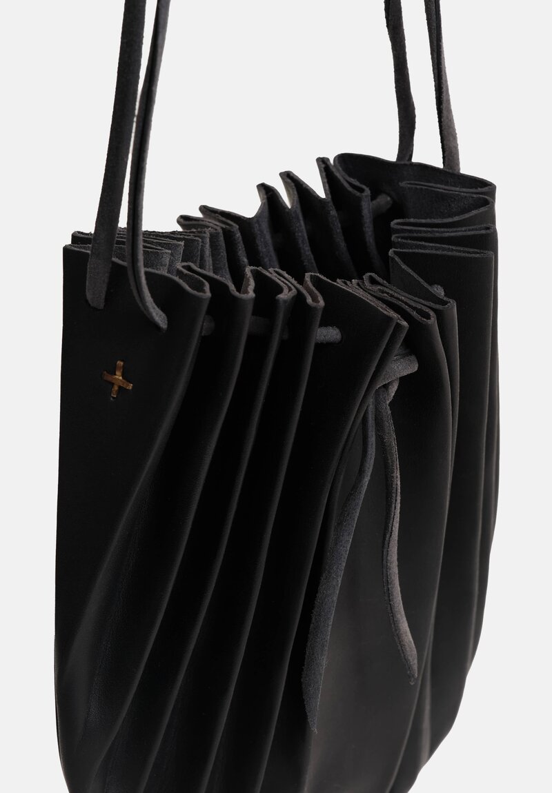 M.A+ Handmade Calf Leather Small Shell Drawstring Bag Black