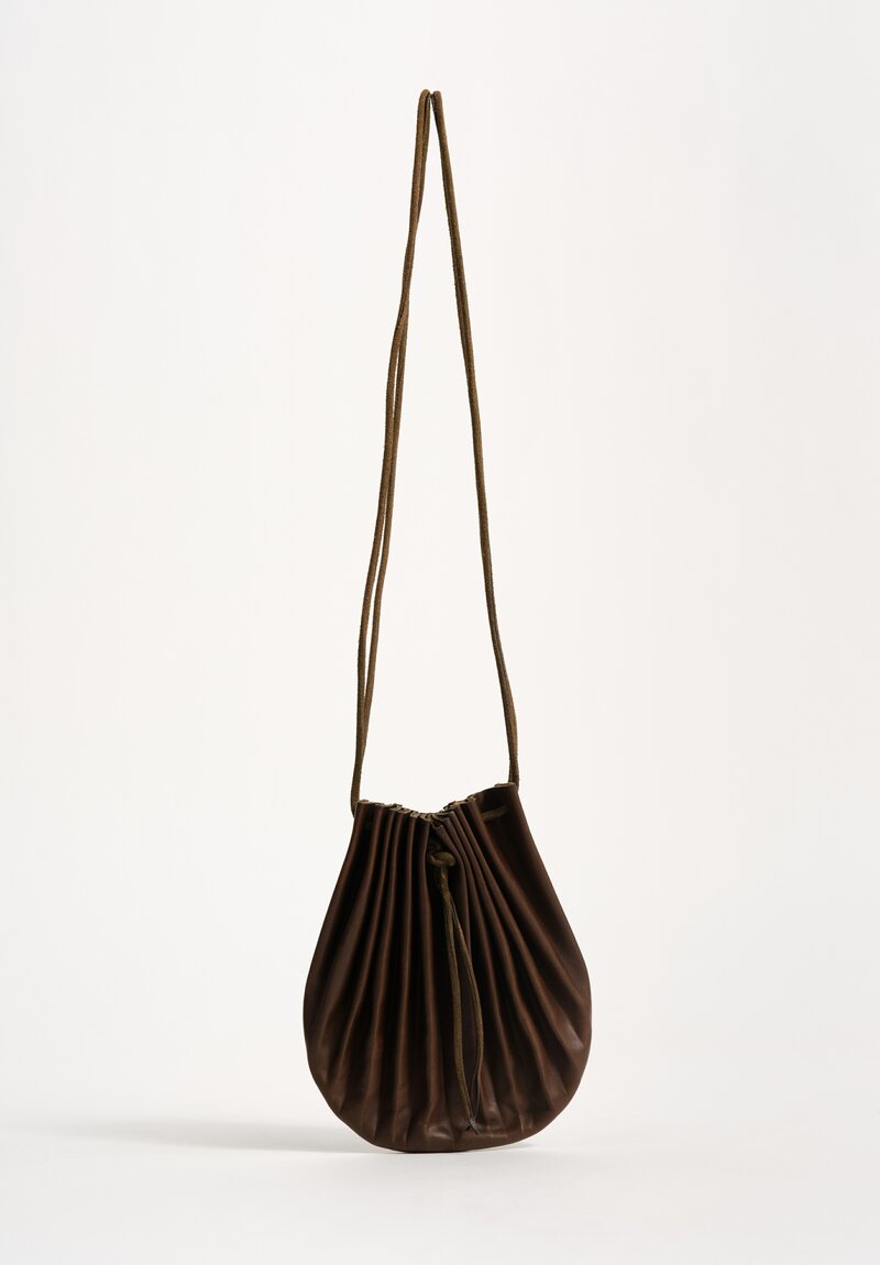 M.A+ Handmade Calf Leather Small Shell Drawstring Bag Military Green