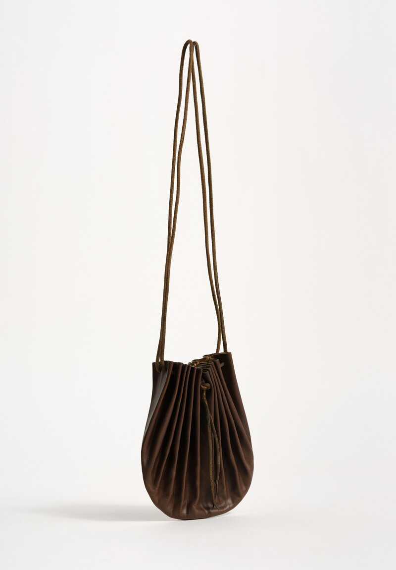 M.A+ Handmade Calf Leather Small Shell Drawstring Bag Military Green