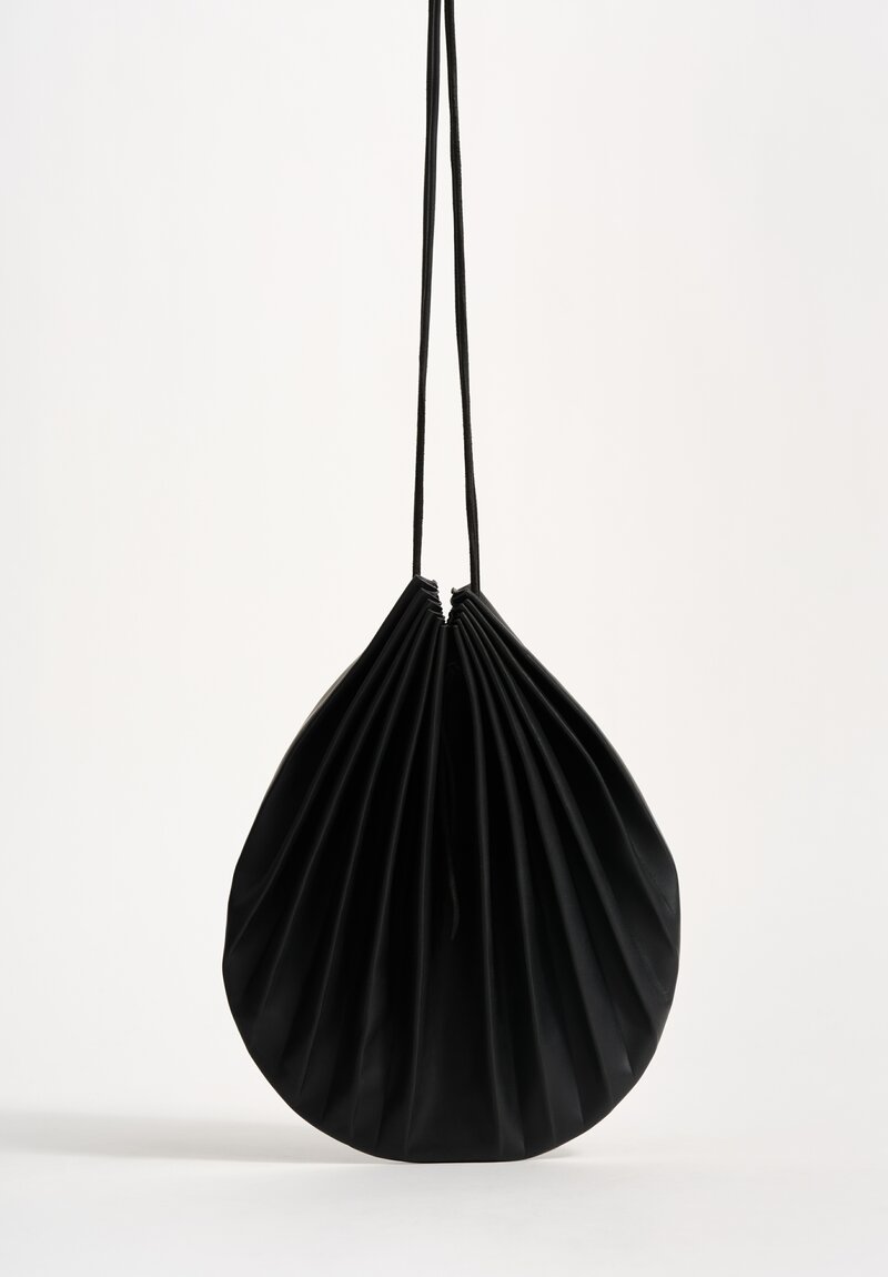 M.A+ Handmade Calf Leather Medium Shell Drawstring Bag Black