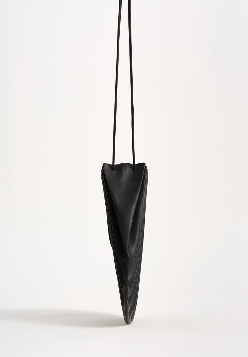M.A+ Handmade Calf Leather Medium Shell Drawstring Bag Black