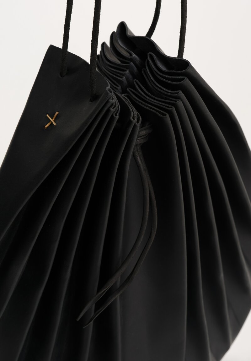 M.A+ Handmade Calf Leather Medium Shell Drawstring Bag Black