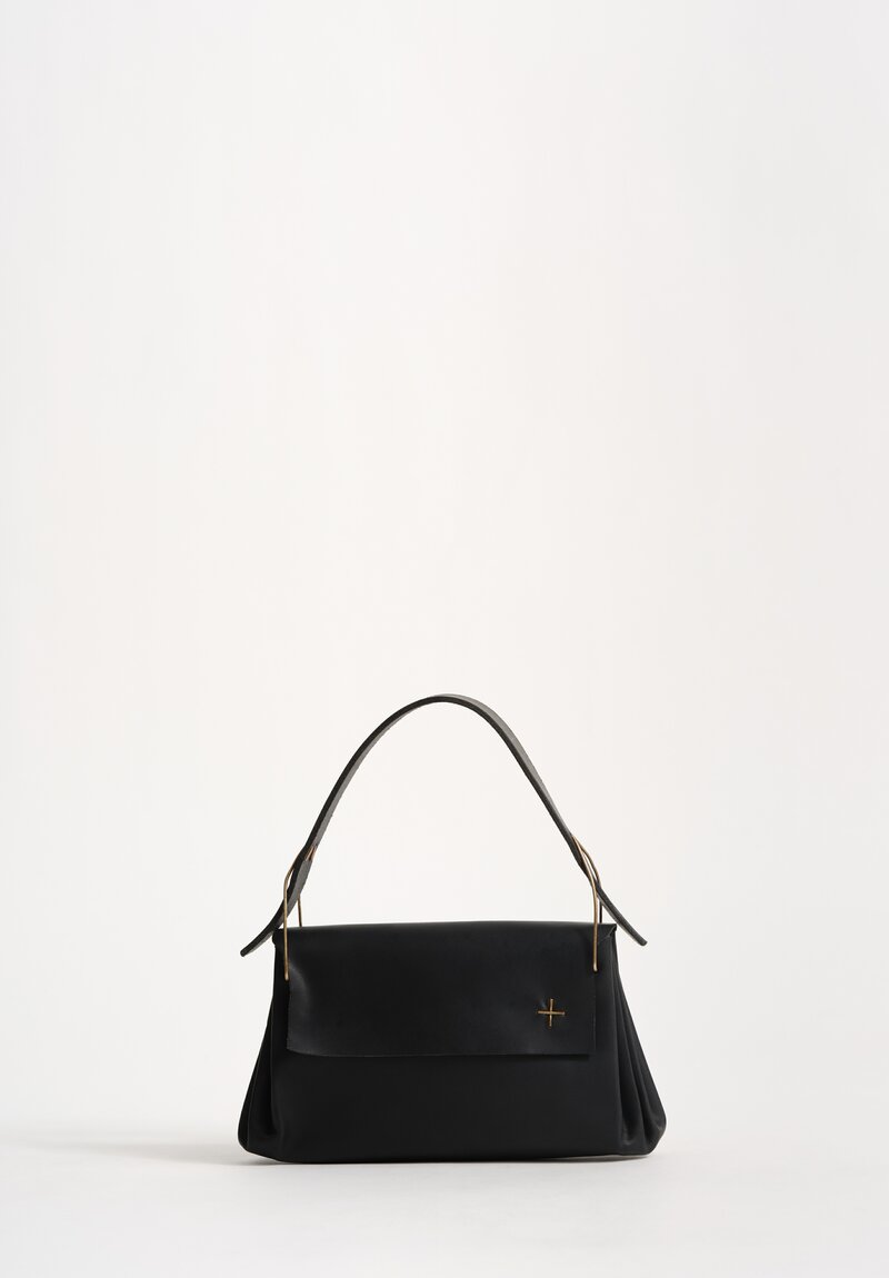 M.A+ Handmade Calf Leather Extra Small Accordion Baguette Handbag Black