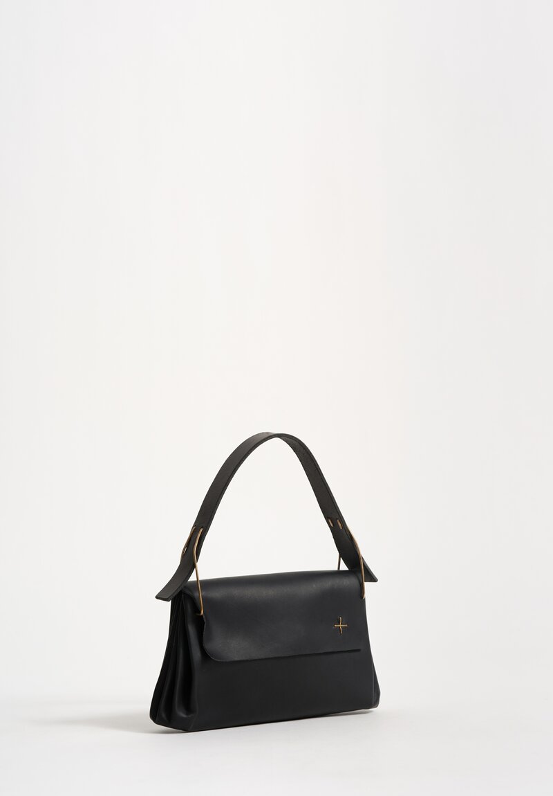 M.A+ Handmade Calf Leather Extra Small Accordion Baguette Handbag Black