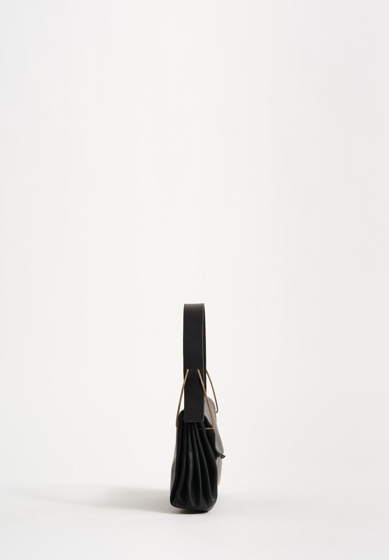 M.A+ Handmade Calf Leather Extra Small Accordion Baguette Handbag Black