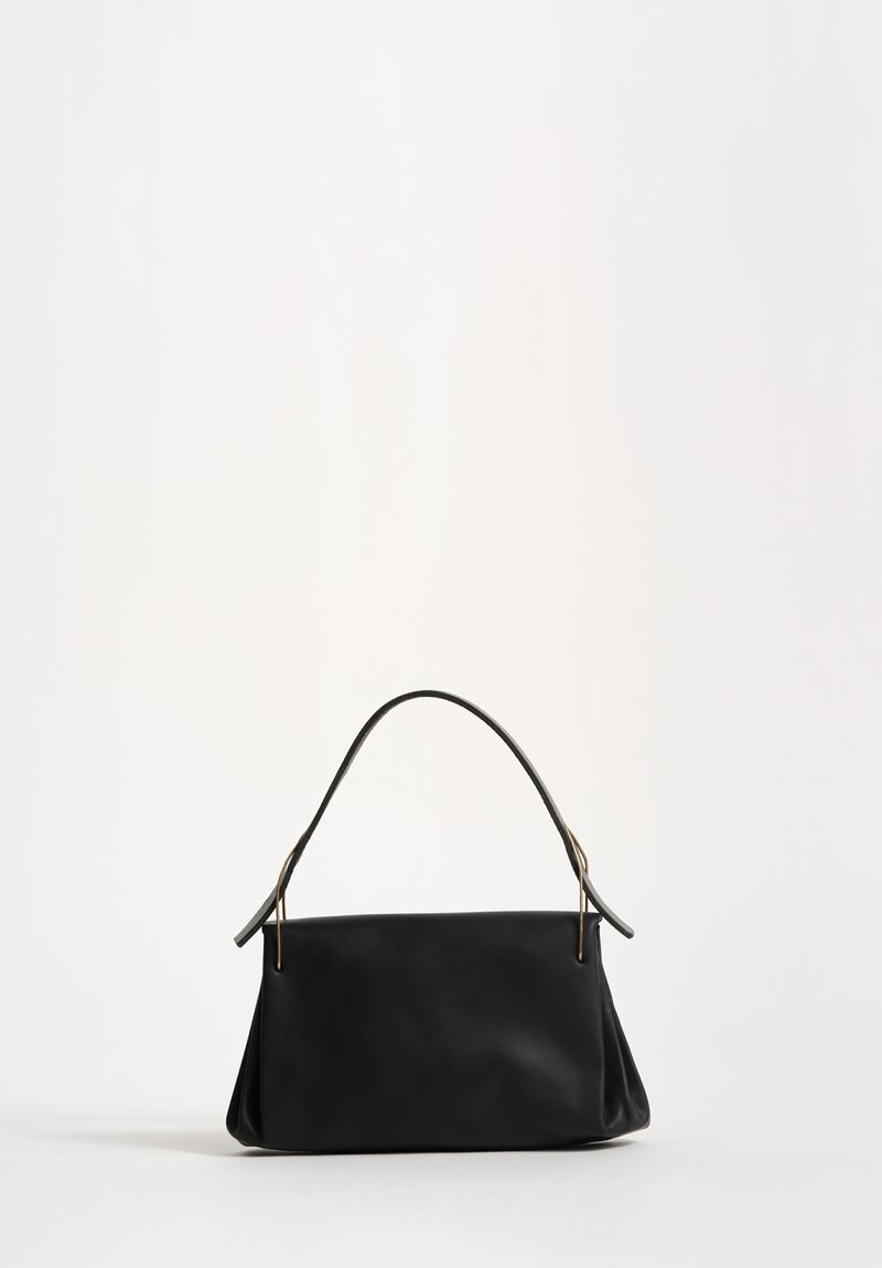 M.A+ Handmade Calf Leather Extra Small Accordion Baguette Handbag Black