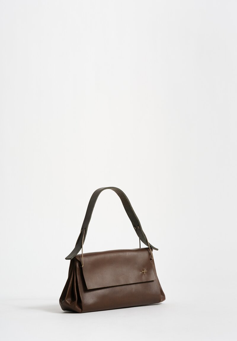 M.A+ Handmade Calf Leather Extra Small Accordion Baguette Handbag Military Green