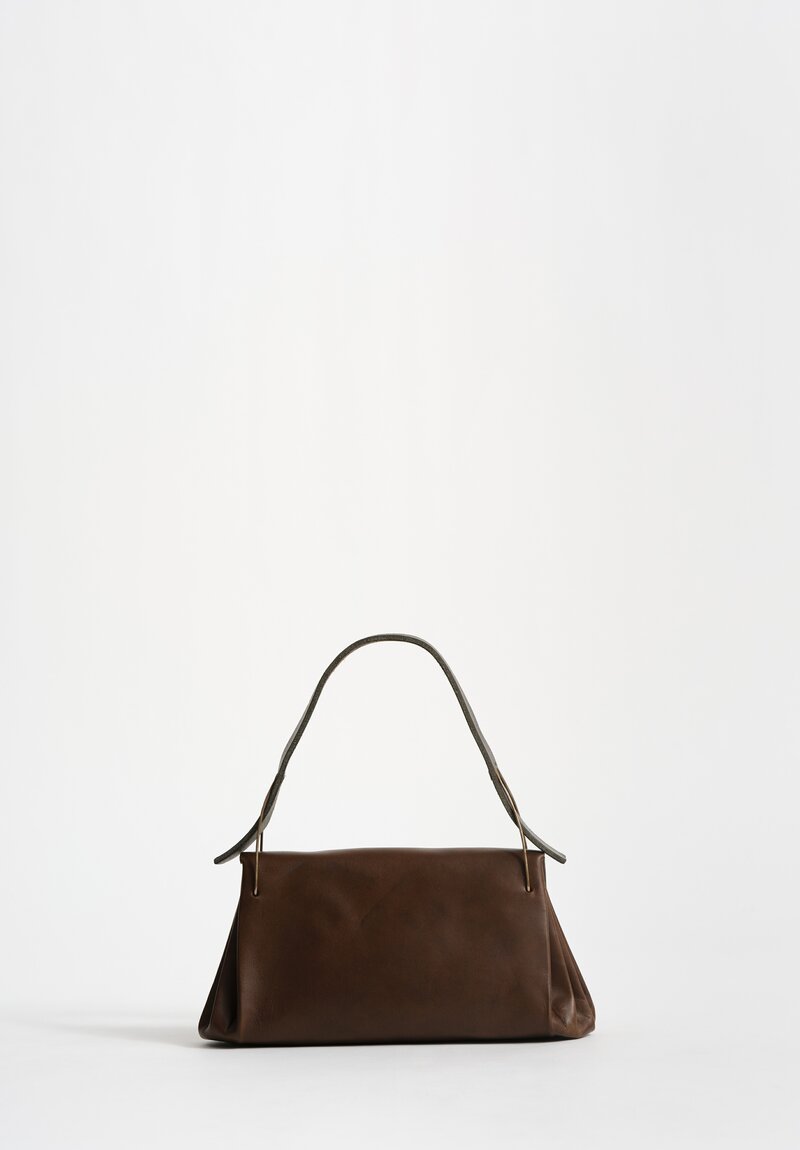 M.A+ Handmade Calf Leather Extra Small Accordion Baguette Handbag Military Green