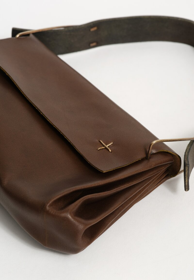 M.A+ Handmade Calf Leather Extra Small Accordion Baguette Handbag Military Green