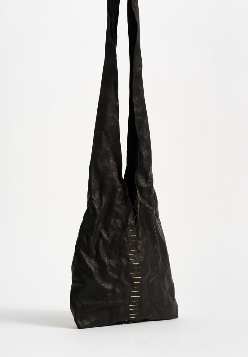 M.A+ Leather Small Tote Bag with Silver Staple Embellishments Black