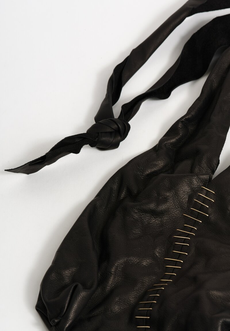 M.A+ Leather Small Tote Bag with Silver Staple Embellishments Black