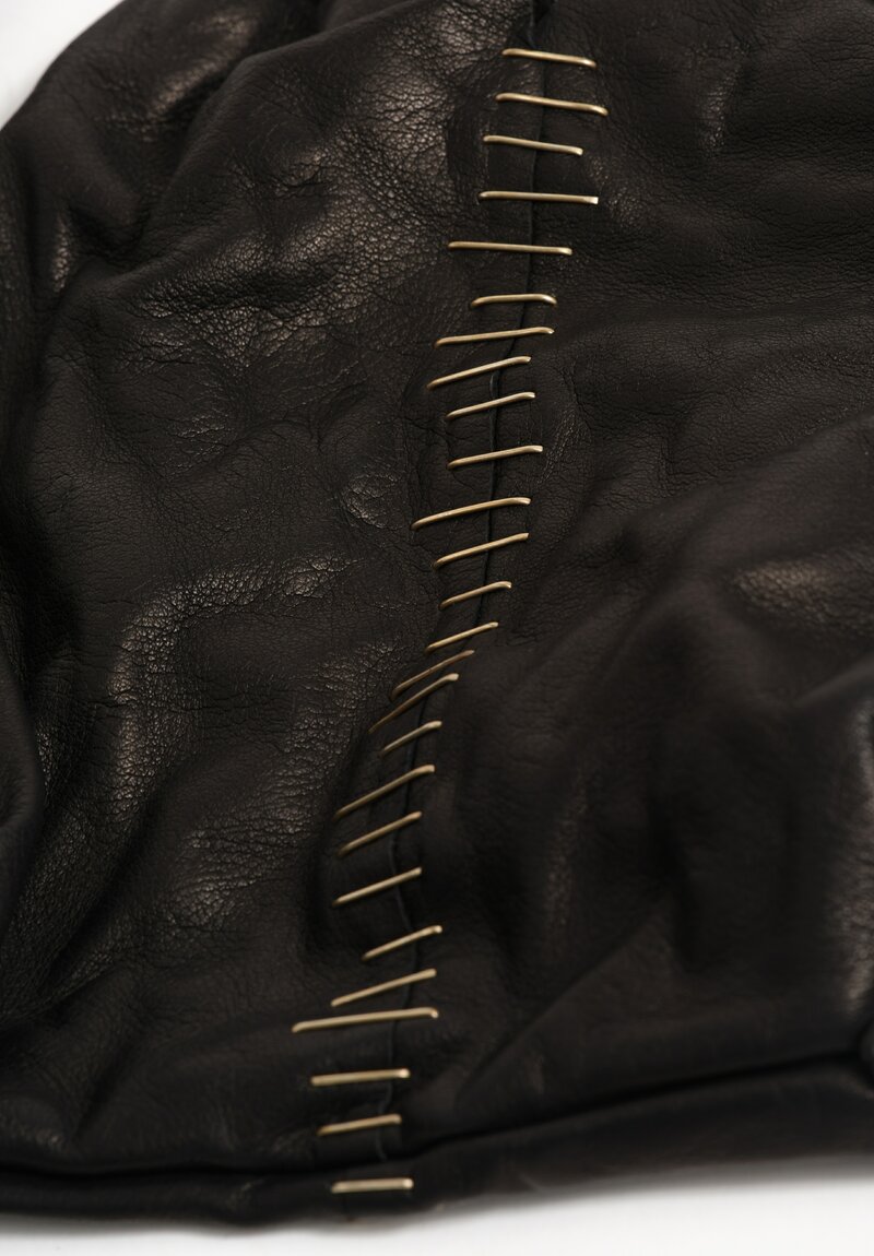 M.A+ Leather Small Tote Bag with Silver Staple Embellishments Black