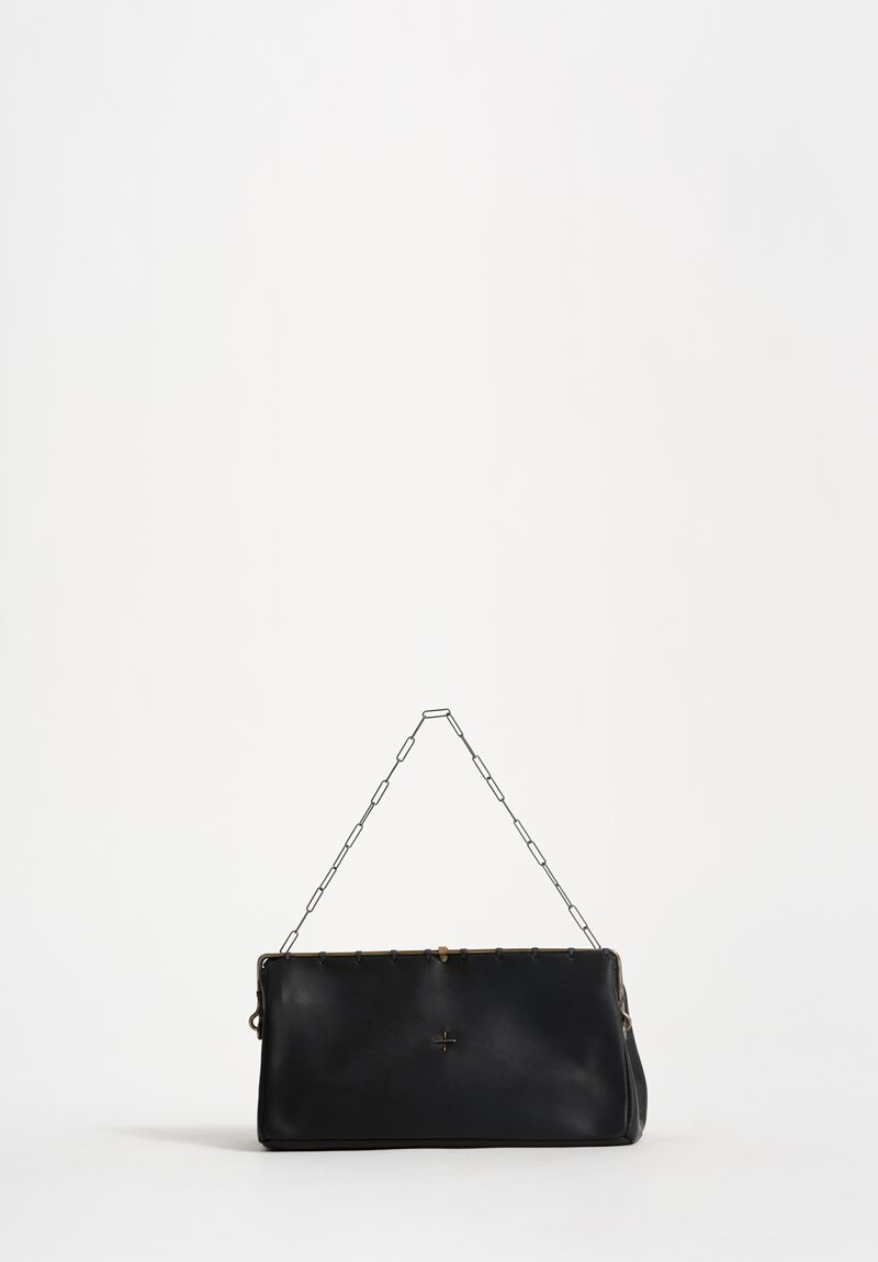M.A+ Leather Small Pochette Frame Bag with Sterling Silver Chain Black
