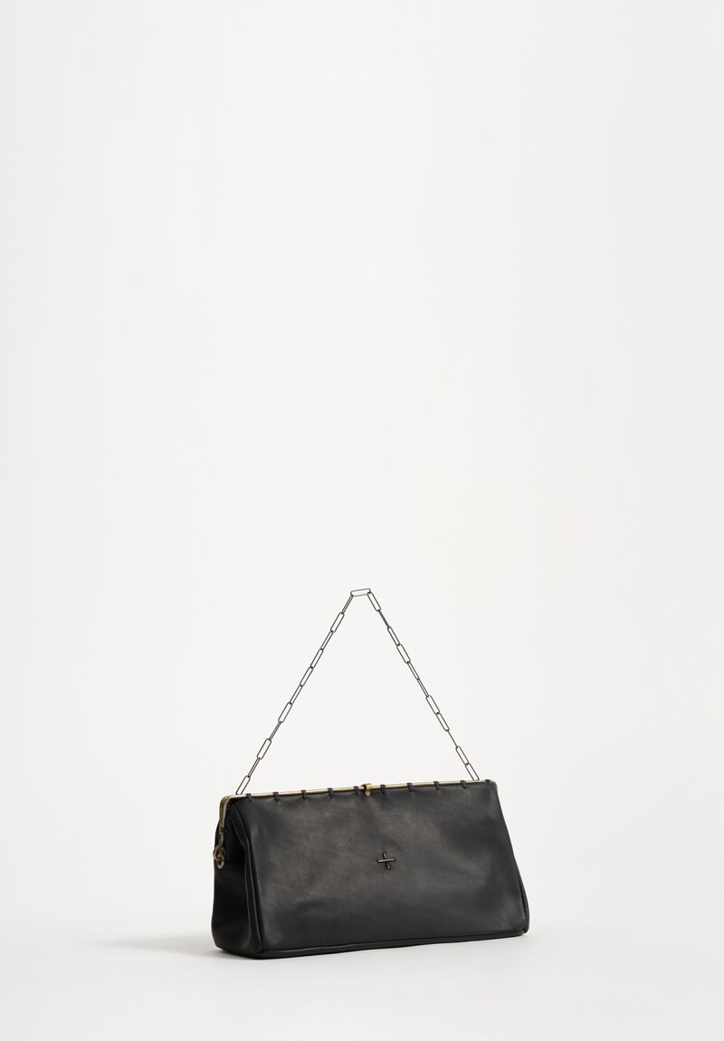 M.A+ Leather Small Pochette Frame Bag with Sterling Silver Chain Black