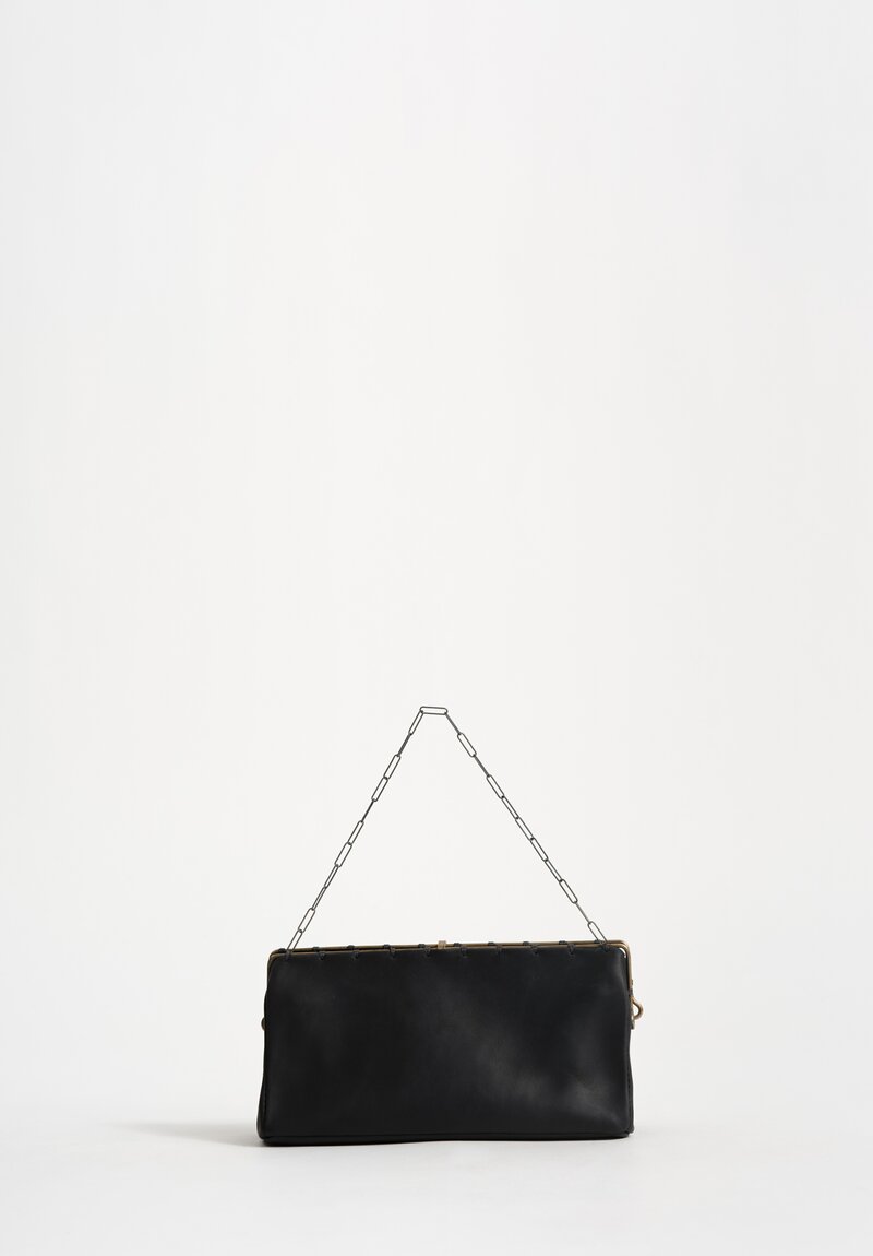 M.A+ Leather Small Pochette Frame Bag with Sterling Silver Chain Black