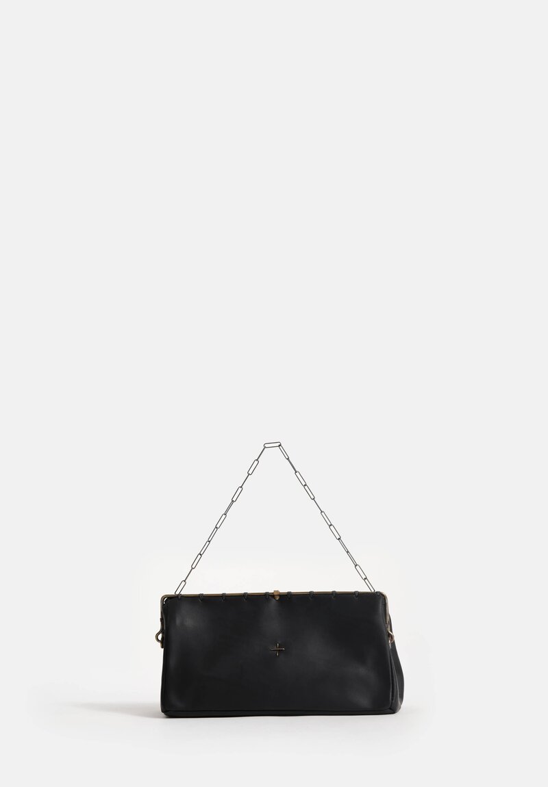 M.A+ Leather Small Pochette Frame Bag with Sterling Silver Chain Black