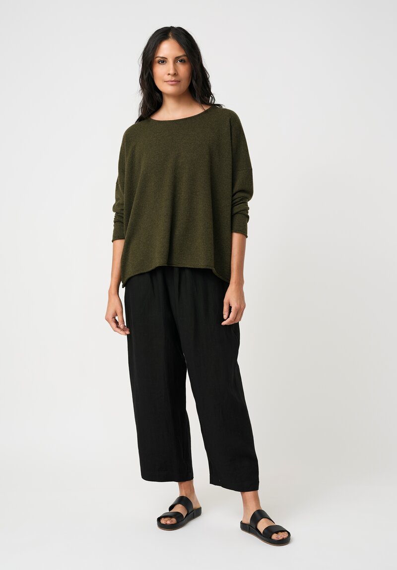 Eskandar Cashmere Rolled Edge Rounded Bateau Neck Sweater in Moss Bronze Olive