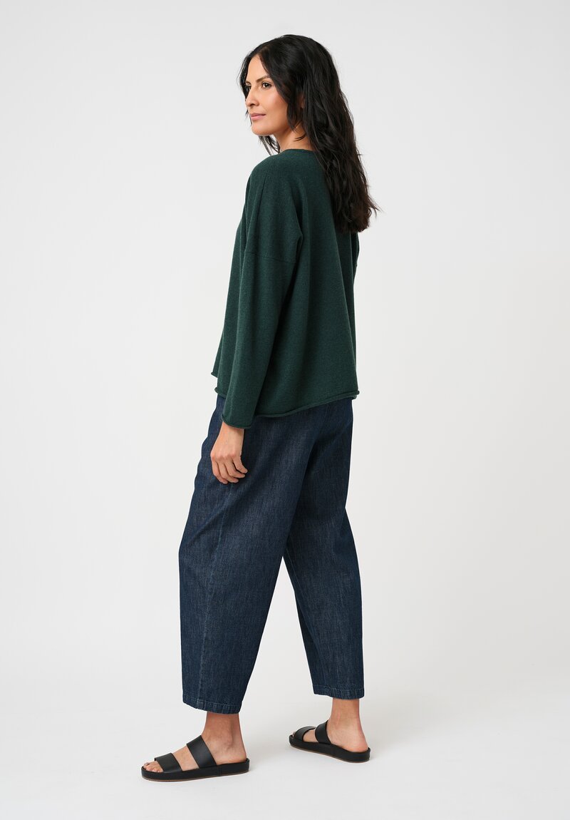 Eskandar Cashmere Rolled Edge Rounded Bateau Neck Sweater in Spruce Green