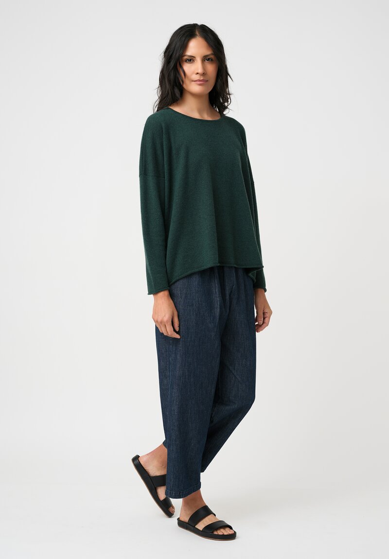 Eskandar Cashmere Rolled Edge Rounded Bateau Neck Sweater in Spruce Green