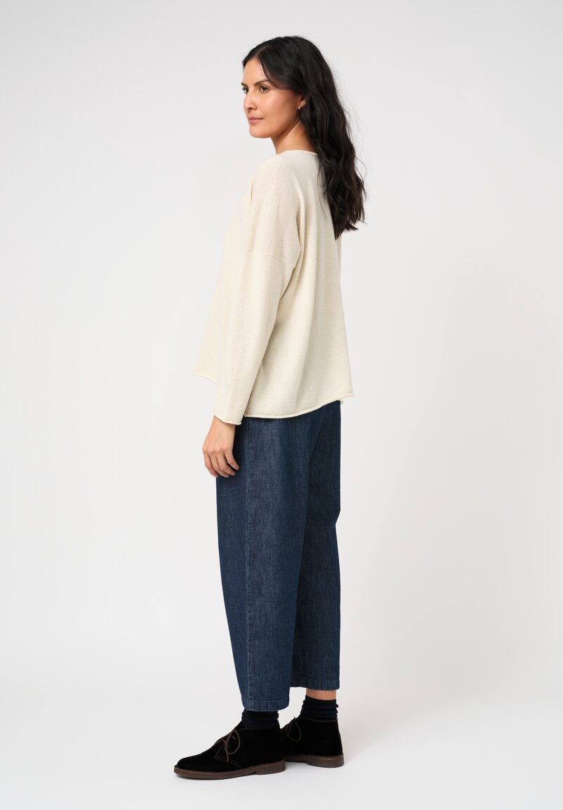 Eskandar Cashmere Rolled Edge Bateau Neck Sweater in Cream	