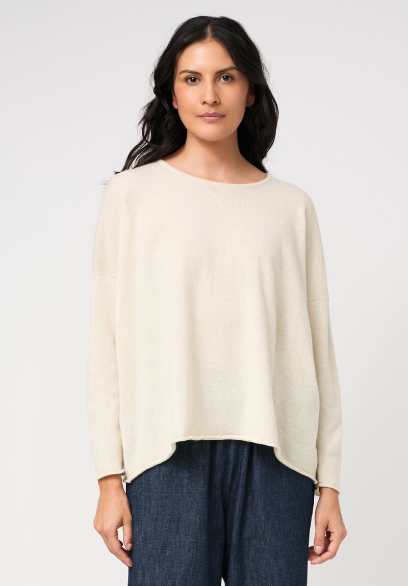 Eskandar Cashmere Rolled Edge Bateau Neck Sweater in Cream	