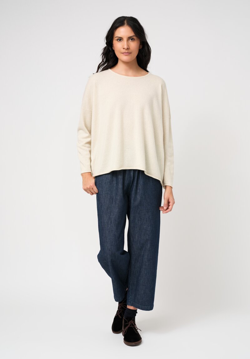 Eskandar Cashmere Rolled Edge Bateau Neck Sweater in Cream	
