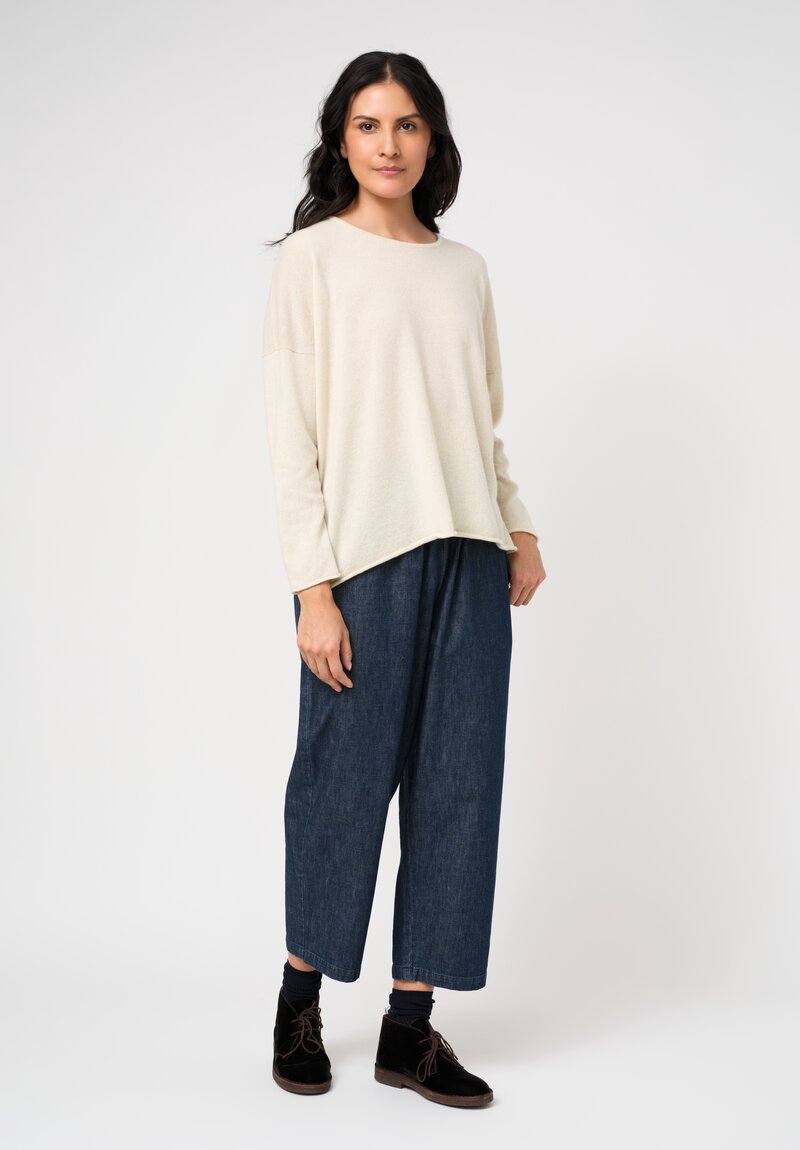 Eskandar Cashmere Rolled Edge Bateau Neck Sweater in Cream	