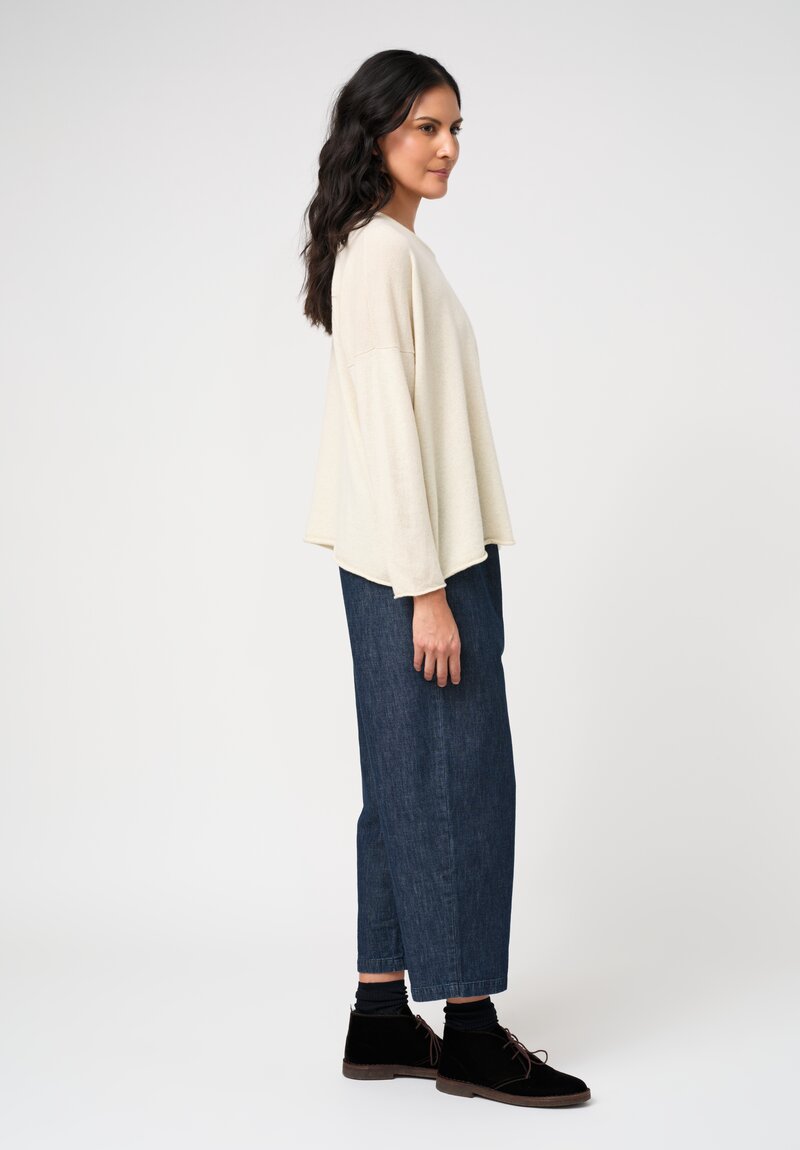 Eskandar Cashmere Rolled Edge Bateau Neck Sweater in Cream	