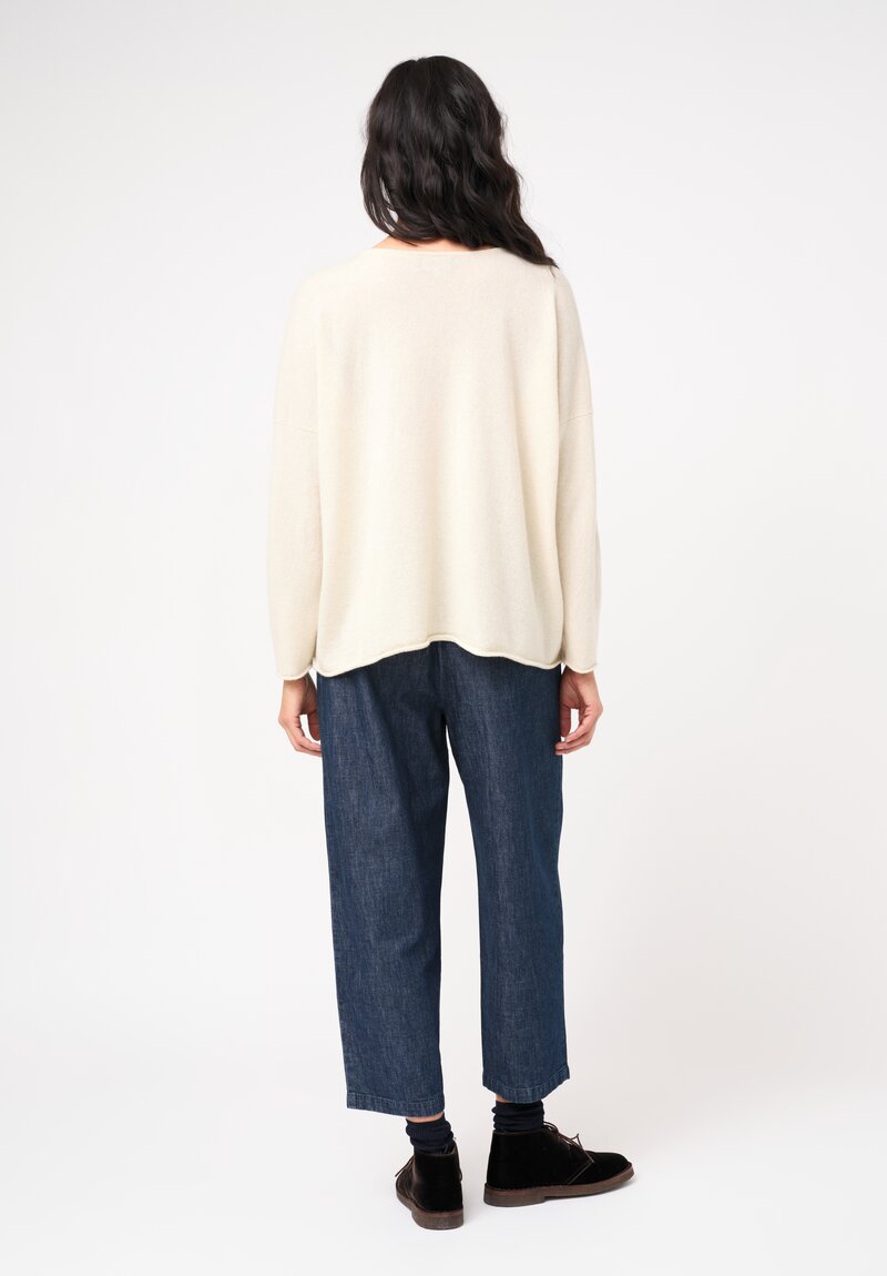 Eskandar Cashmere Rolled Edge Bateau Neck Sweater in Cream	
