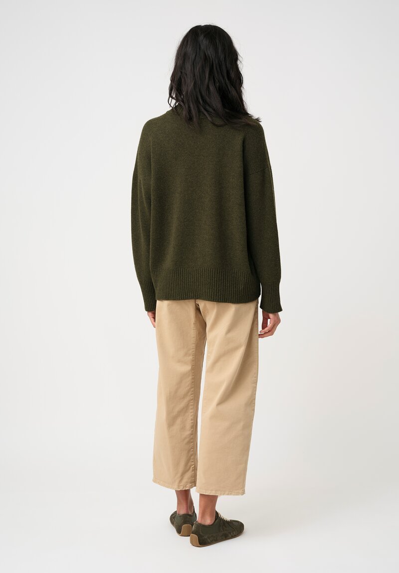Eskandar Cashmere High Neck Ribbed Edge Sweater in Moss Bronze Olive