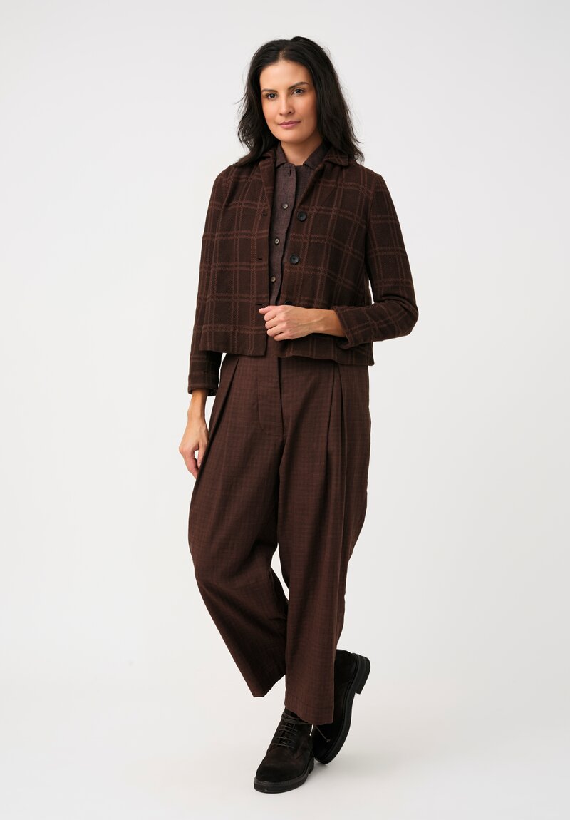 Biek Verstappen Thermal Cotton Cropped Jacket in Mahogany Brown Windowpane Plaid
