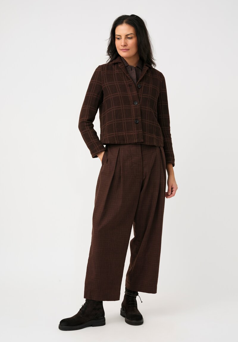 Biek Verstappen Thermal Cotton Cropped Jacket in Mahogany Brown Windowpane Plaid