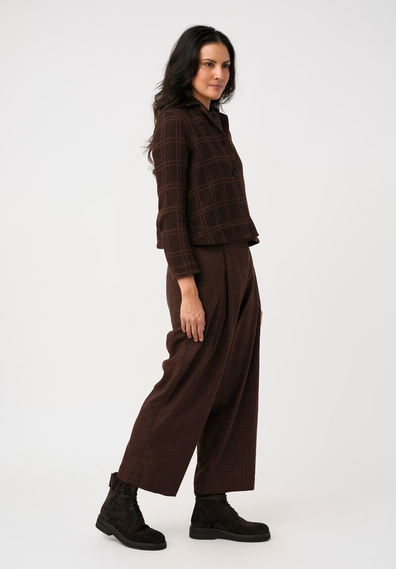 Biek Verstappen Thermal Cotton Cropped Jacket in Mahogany Brown Windowpane Plaid