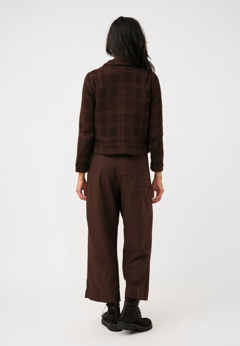 Biek Verstappen Thermal Cotton Cropped Jacket in Mahogany Brown Windowpane Plaid