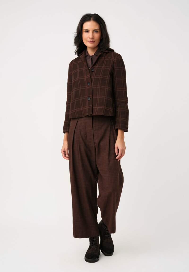 Biek Verstappen Thermal Cotton Cropped Jacket in Mahogany Brown Windowpane Plaid
